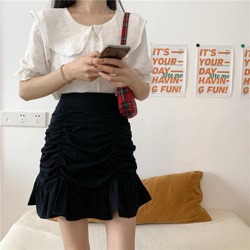 Women Sexy Tight A-line Pleated Skirt High Waist Mermaid Skirt Hip Skirt  Elastic Waist Club Casual Home Office