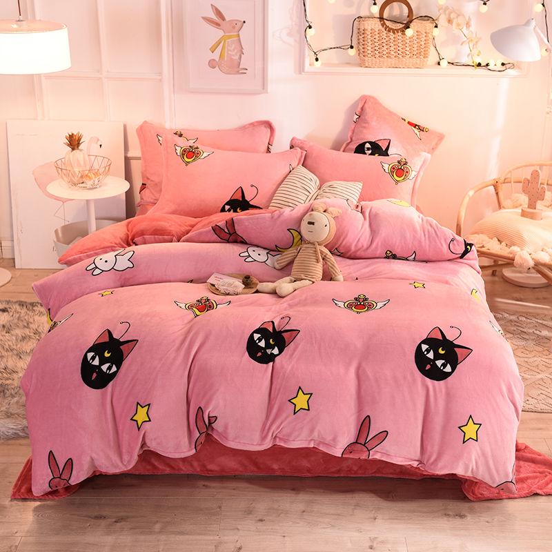 4pcs Bedding Set Cartoon Bed Linen Quilt Cover Pillowcase Winter Warm Kids Children's Bedding Sets