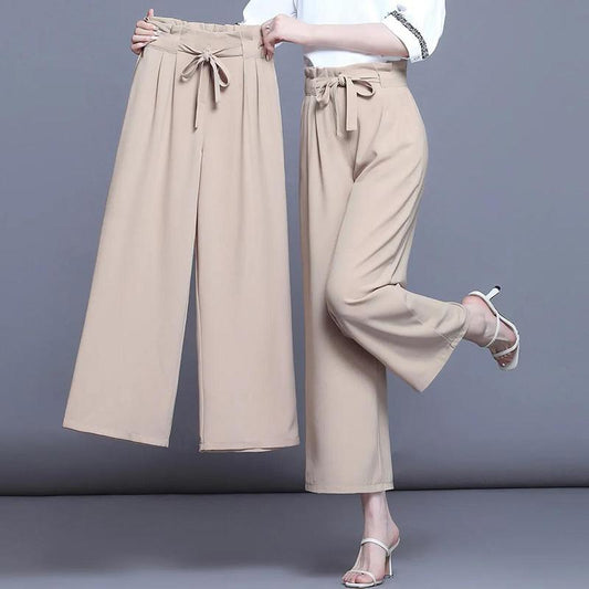 WTEMPO Bowknot Pants Women Loose High Waist Wide Leg Summer Straight Trousers Casual Cool Comfortable Office Home Go Out Party