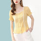 Women's Summer Square Neck Top Loose Chiffon Puff Sleeves