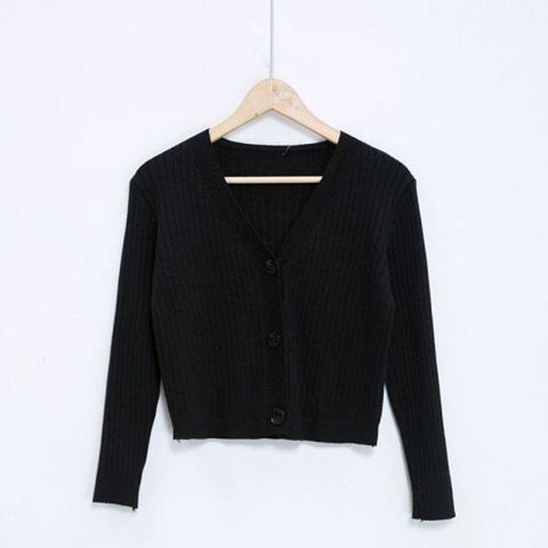 Spring and Autumn Knitted Cardigan Sweater Short Slim All-match Top Solid Color Long Sleeve Women's Jacket