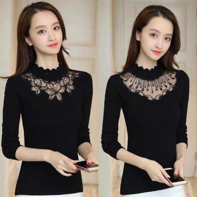 Winter Lace Hollow Turtleneck Sweater Long Sleeve Bottoming Slim Knitted Pullover Women