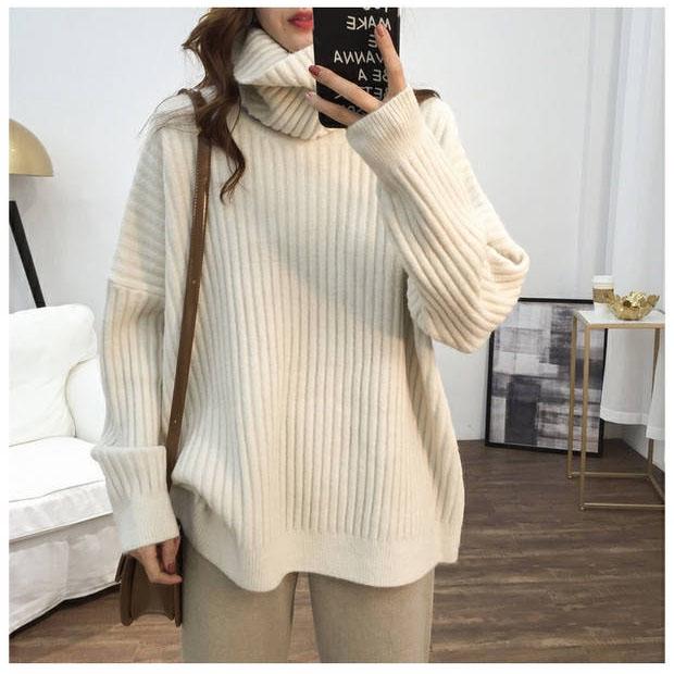 Loose Turtleneck Long-sleeved Sweater Women's Autumn and Winter Knitted Solid Color Sweater