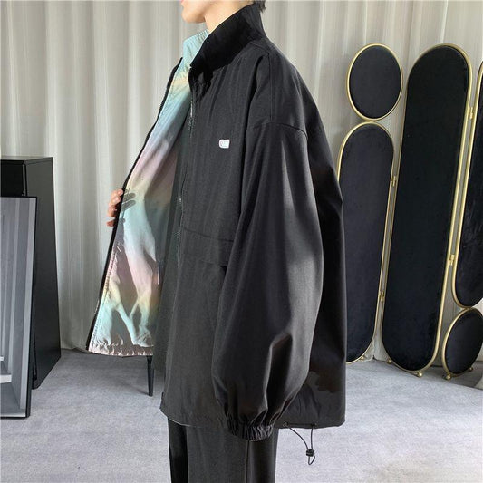 Reversible Jacket for Men and Women with Loose Top Gradient Color Casual Handsome Jacket Couple Long-sleeved Warm Simple Jacket