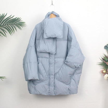 Scarf Down Jacket Women's Mid-length Korean Style Loose Thick Literary Simple Fashion Large Size Jacket