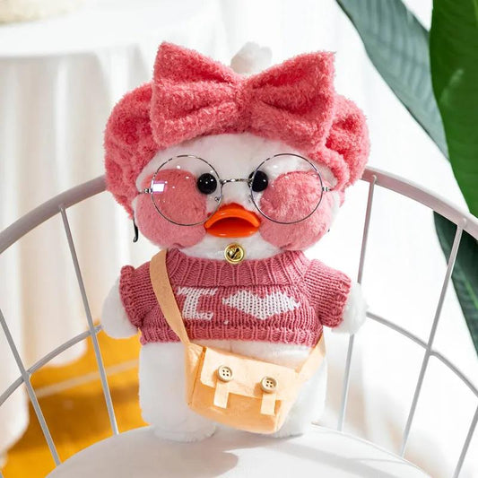 30cm Cartoon Cute Little One Shoulder Bag White Wearing Glasses Duck Plush Toy Stuffed Soft Duck In Sweater Doll Birthday Gift for Kids Children