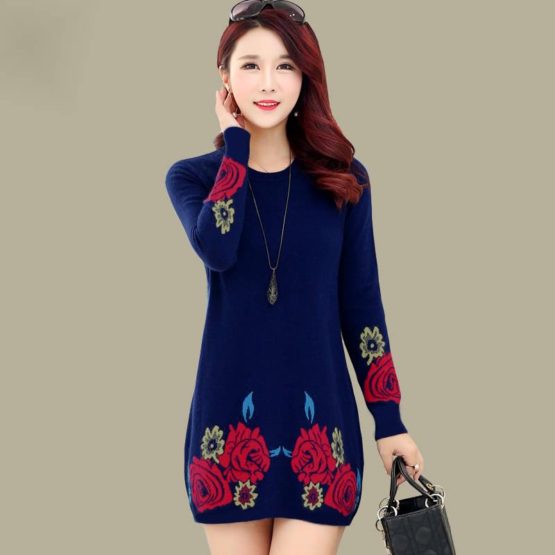 Pofulove  Slim Thick Joker Bottoming Sweater Turtleneck Plus Velvet Thick Long-sleeved Loose Dress