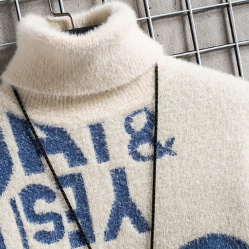 Autumn and Winter Thick Mink Velvet Turtleneck Sweatshirts Men Korean Loose Knit Sweater Trendy Mens Sweaters