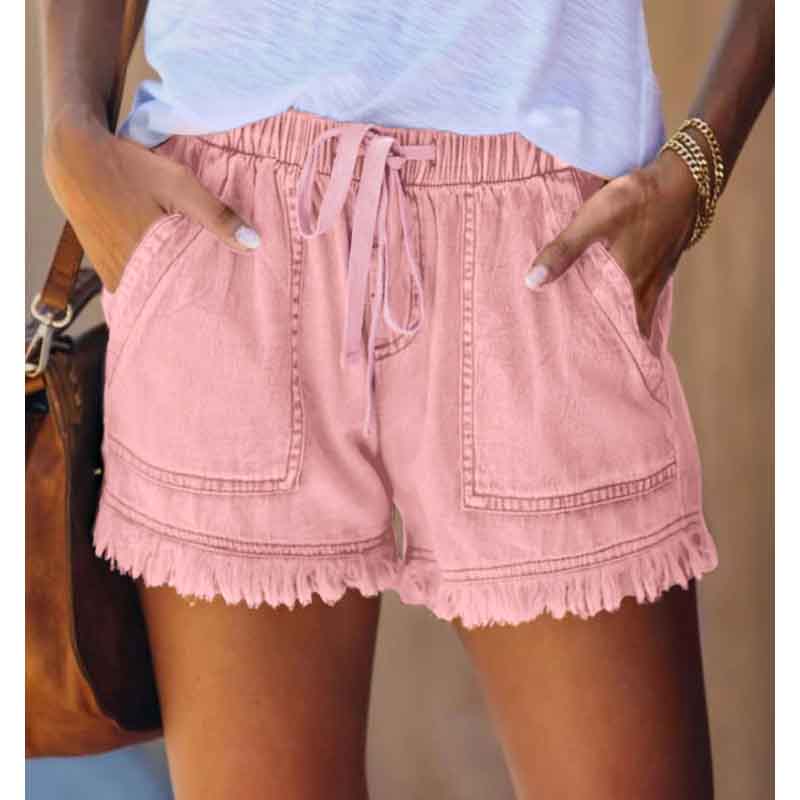 Summer Casual Ladies High-waist Denim Shorts Elastic Waist Slim-fit Denim Shorts