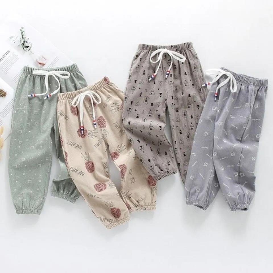 Children's Mosquito Pants Summer Thin Boys and Girls Printed Pineapple Geometry Pattern Trousers Casual Pants Leggings