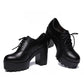 Women's 10cm High Heels Round Toe Thick-heeled Leather Shoes British Style Black Thick-soled Waterproof Platform Deep-mouth Shoes Model Shoes