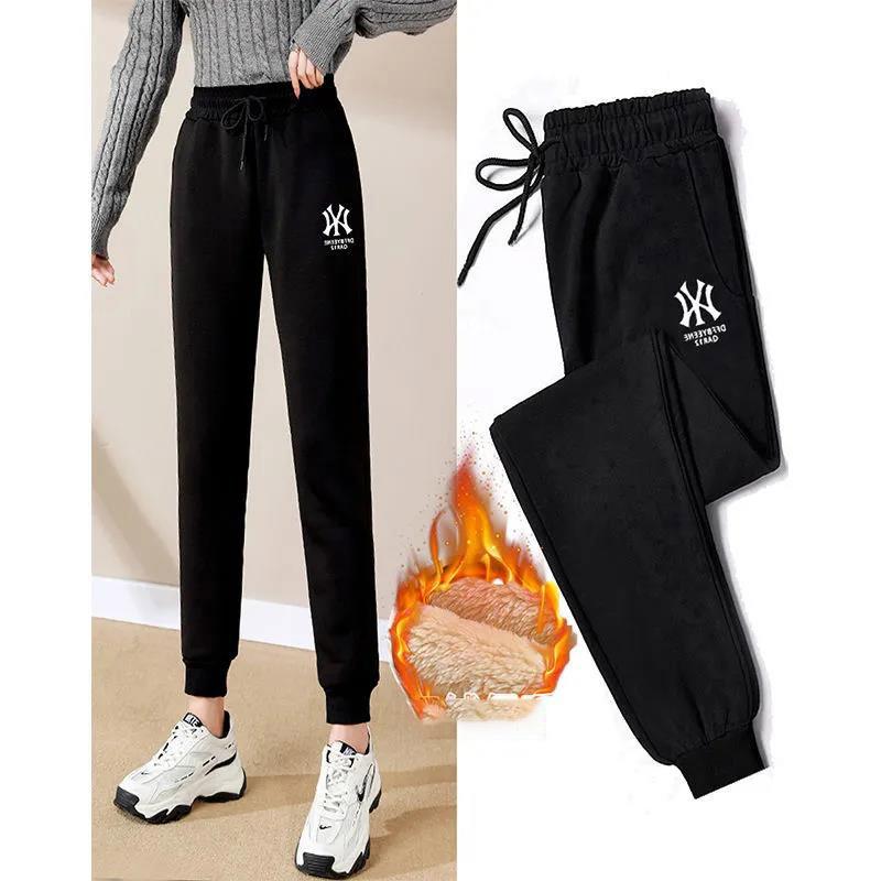 Printed Winter Lamb Velvet Ladies Sweatpants Plus Velvet Thickening All-match Harem Pants Women's Casual Pants Tie-pants Women Are Thin