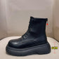 Autumn and Winter Leather Sponge Cake Thick-soled Martin Boots Thin Plush Boots Heightening Short Velvet Boots All-match