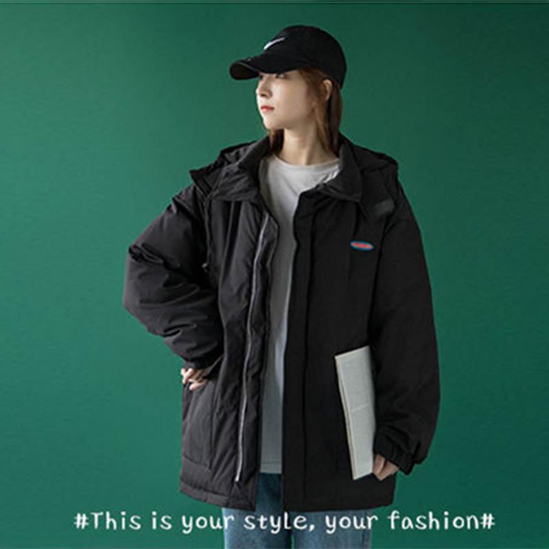 Women's Cotton-padded Jacket Loose Autumn and Winter Thick Padded Jacket Clothes Black Tooling Jacket Women