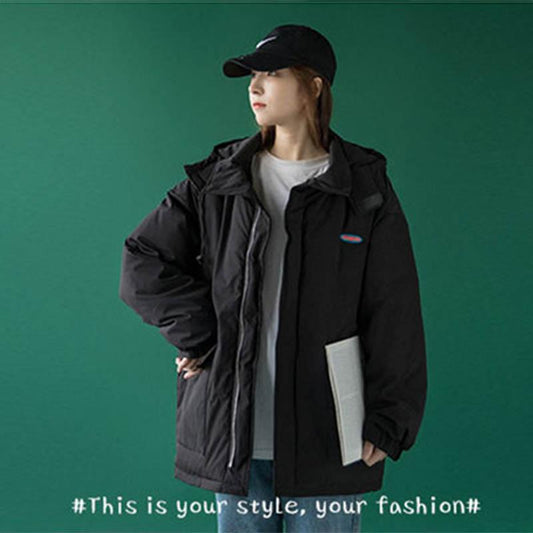 Women's Cotton-padded Jacket Loose Autumn and Winter Thick Padded Jacket Clothes Black Tooling Jacket Women