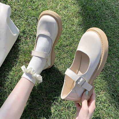 British Women's Summer Leather Shoes College Style Increased Platform Shoes Japanese Soft Girl Vintage Mary Jane Shoes