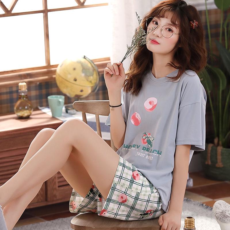 Pajamas Women Short-sleeved Cotton Thin Section Half-sleeved Cotton Ladies Two-piece Home Student Pajamas
