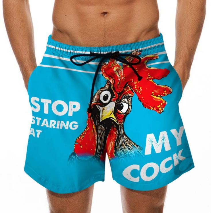 Men's Beach Shorts Fun 3D Chicken Head Print Swimming Trunks Spoof Pattern Shorts