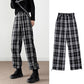 Women's Black and White Plaid Pants Loose Straight High Waist Slimming Casual Wide-leg Plus Size Pants
