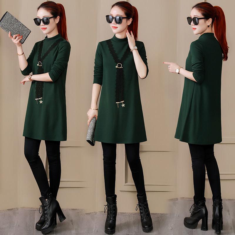 Thin Mid-length Blouse Long-sleeved Solid Color Half Turtleneck T-shirt Slim Round Neck Bottoming Shirt Women
