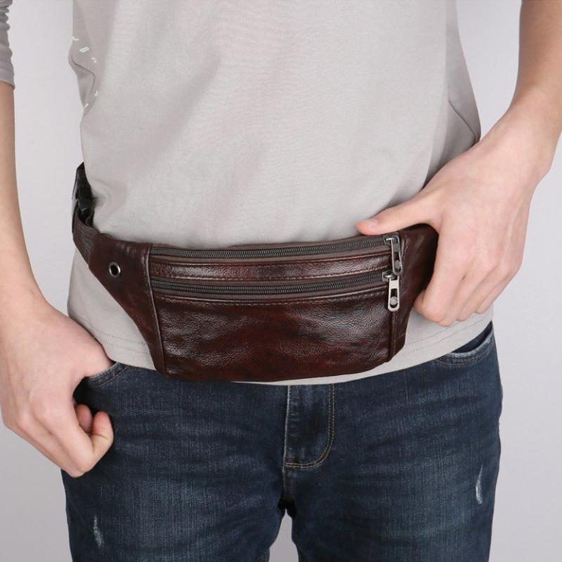 Genuine Leather Waist Bag Men's Messenger Bag Multifunctional Waterproof Mobile Phone Large Capacity Cashier Bag