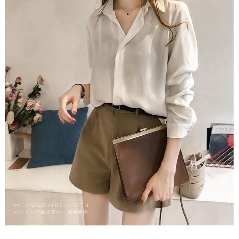 Spring and Autumn All-match Chiffon Shirt Female Korean Version Loose Temperament Solid Color Long-sleeve Thin Outer Shirt Large Size
