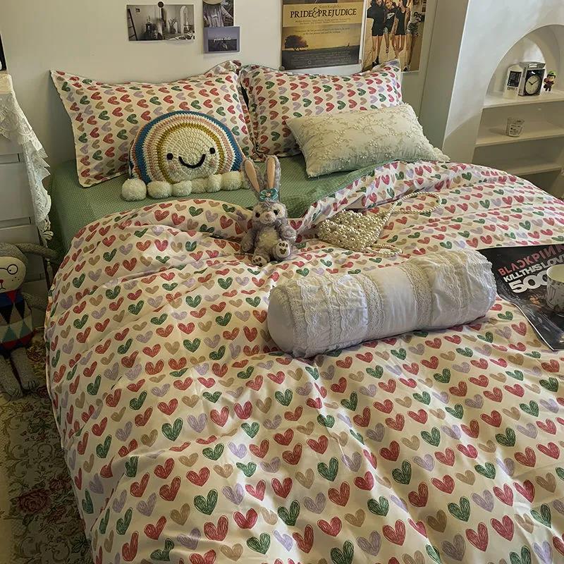 Princess Wind Girl Bedding Four-piece Student Dormitory Pure Cotton Love Quilt Cover Sheet 1.5m 1.8m 2.0m