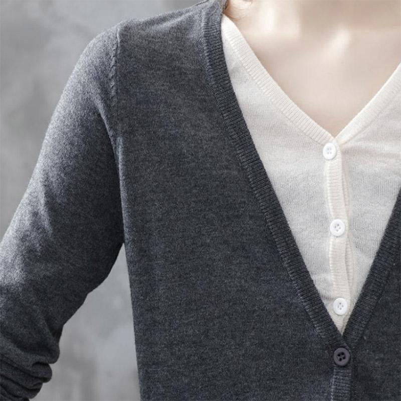 Splicing Fake Two-piece Knitted Sweater Women's Casual Cotton Cardigan Jacket Retro Literary