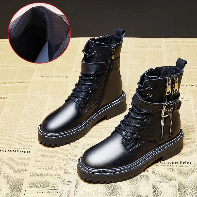 Woman Short Boots Autumn and Winter All-match Thick-soled British Style Martin Boots Single Boots Leather Boots