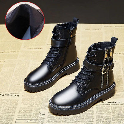 Woman Short Boots Autumn and Winter All-match Thick-soled British Style Martin Boots Single Boots Leather Boots