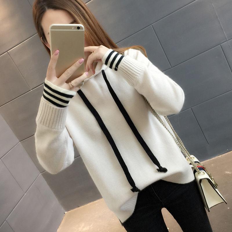 Spring and Autumn All-match Hooded Sweater Knit Korean Short Tops Fashion Casual Women's Jacket