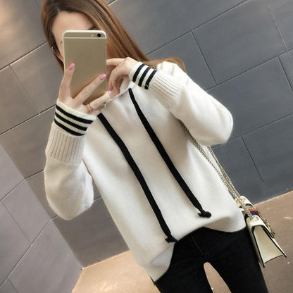 Spring and Autumn All-match Hooded Sweater Knit Korean Short Tops Fashion Casual Women's Jacket