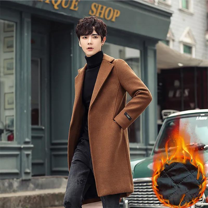 Autumn and Winter Slim Mid-length Windbreaker Men's Plus Cotton Thick Coat Men's Jacket