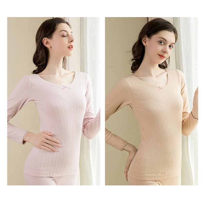 Women Winter Autumn Thermal Underwear Plus Velvet O-neck Female Tight Suit Thicken Windproof Comfortable Soft Lining Long Sleeve High Elasticity Slim