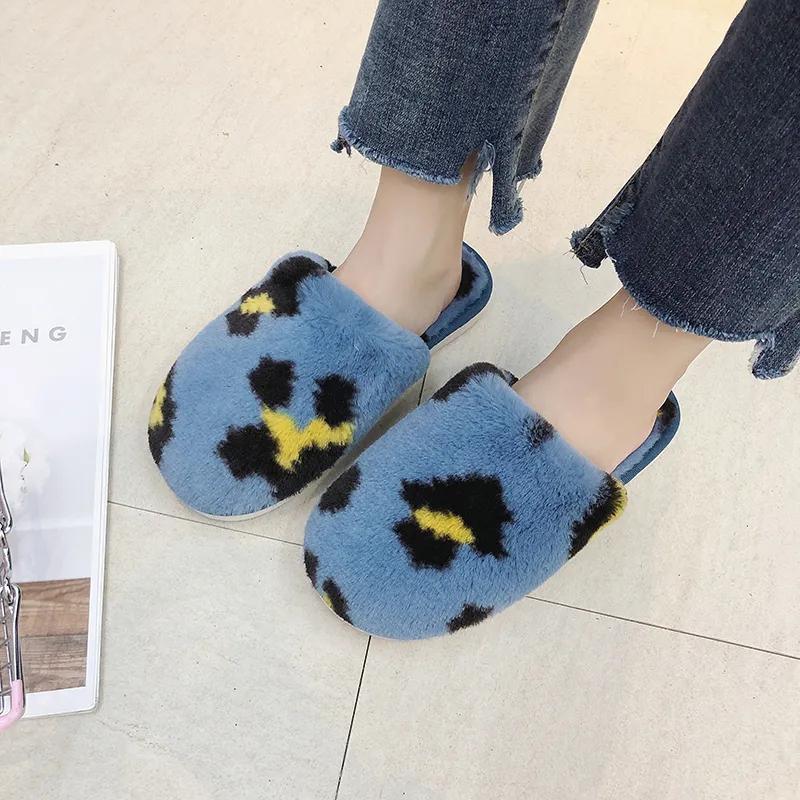 Winter Slippers for Women Leopard Fashion Plus Size Cotton Slide Warm Non Slip Indoor Slipper Fur Soft Shoes Fashion Lady Slippers