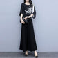 Women's Black Two-piece Wide-leg Trousers Printed Belly Slimming Shirt Casual Suit Women's Plus Size Temperament Casual Loose Suit