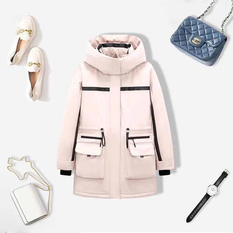 Winter Ladies Hooded Mid-Length Down Jacket Workwear Versatile Casual Warm Jacket Slim Fit Down Jacket Outdoor Windproof Padded Jacket
