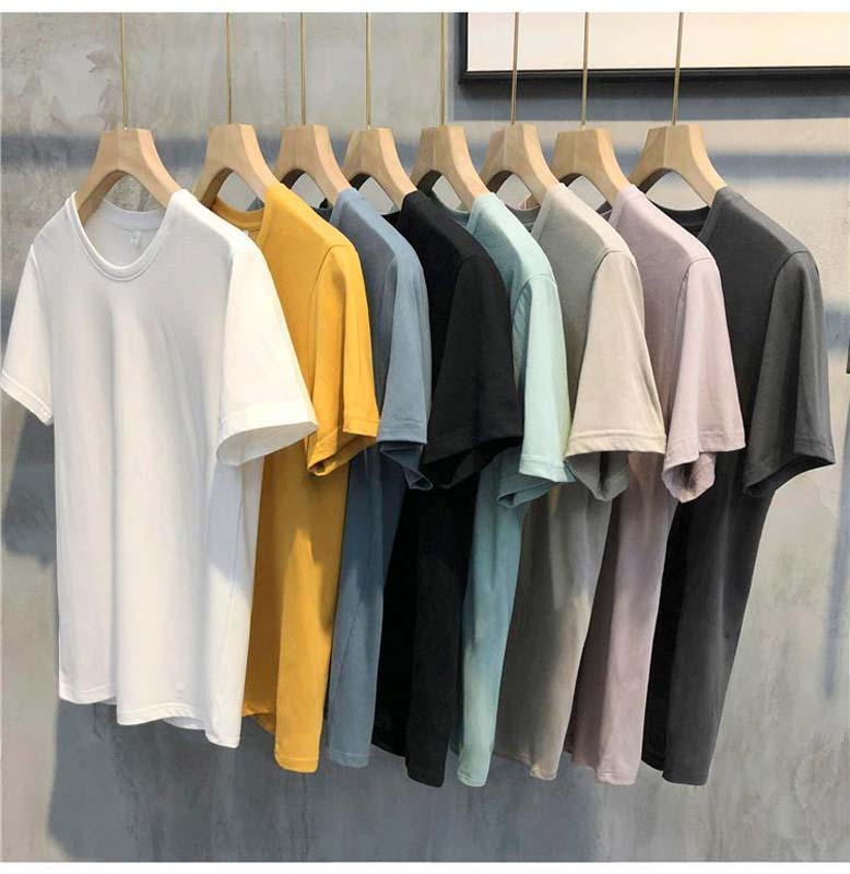 Summer Combed Cotton Bottoming T-shirt Trend Slim Short-sleeved Casual All-match Men's Solid Color Top
