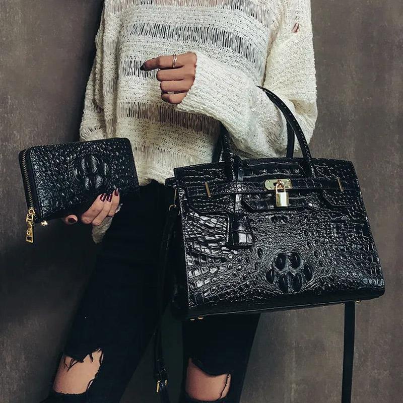 Crocodile Leather Women's Top Layer Cowhide Handbag Women's Fashion Large-capacity Shoulder Bag