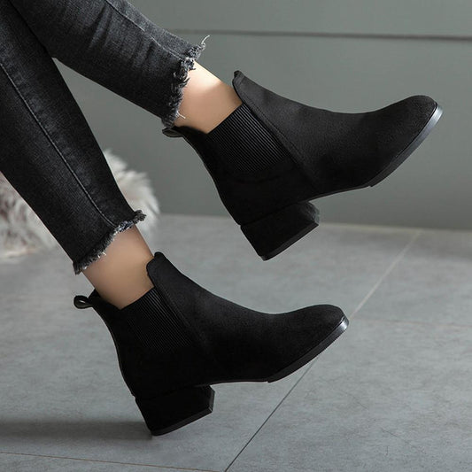 Winter Boots Women Ankle Boots For Women Thick Heel Slip On Ladies Shoes Boots
