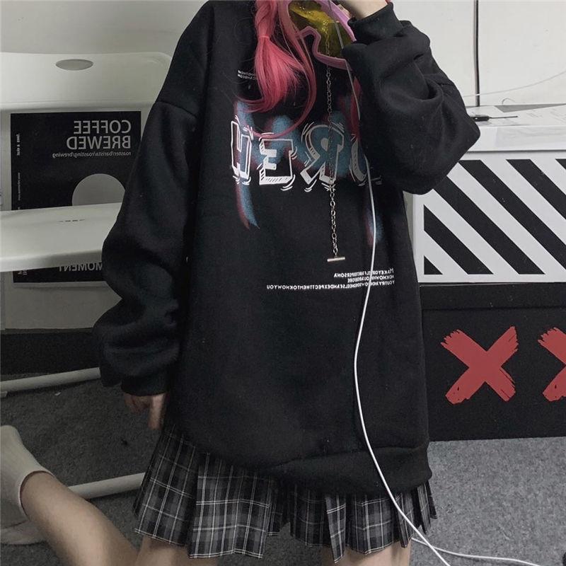 Hip Hop Hoodies Women Autumn Winter Pullover Sweatshirts Streetwear Fashion Graffiti Hooded Tracksuit Black White Women Oversized Harajuku Hoodies