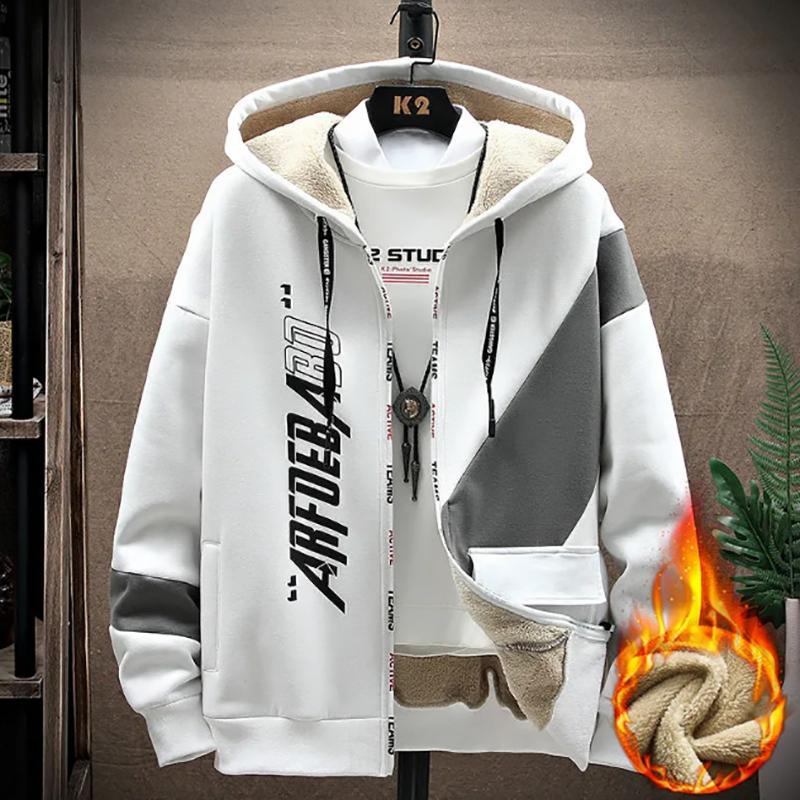 Lamb Wool Sweatshirts Men's Autumn and Winter Korean Style Trend Plus Velvet Thick Lamb Wool Sweater Men