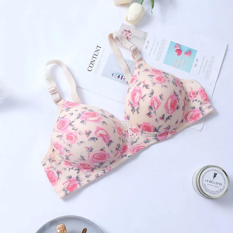Sexy Light Surface Large Size No Steel Ring Rose Comfortable Skin-friendly Breathable Gather Bra To Collect Breast Bra