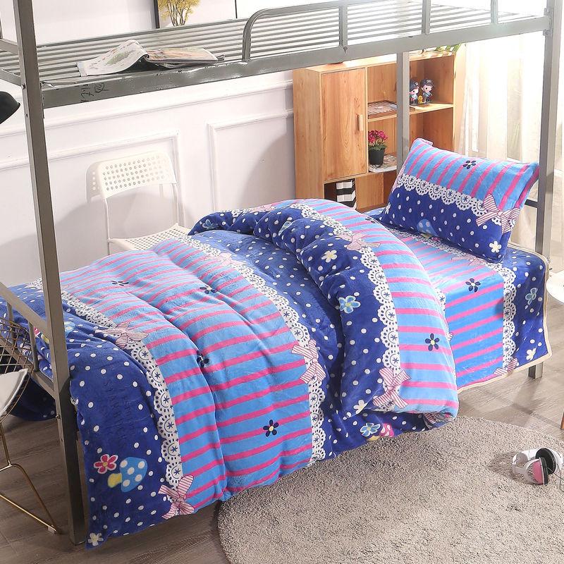 Three-piece Velvet Thick Flannel Winter Double-sided Fleece Bed Sheet Quilt Cover Pillowcase Single Bed Set