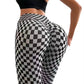 Spring and Autumn Peach Buttocks Checkerboard Plaid Fitness Pants Women's High Waist Hip Lift Tight Running Sports Yoga Pants