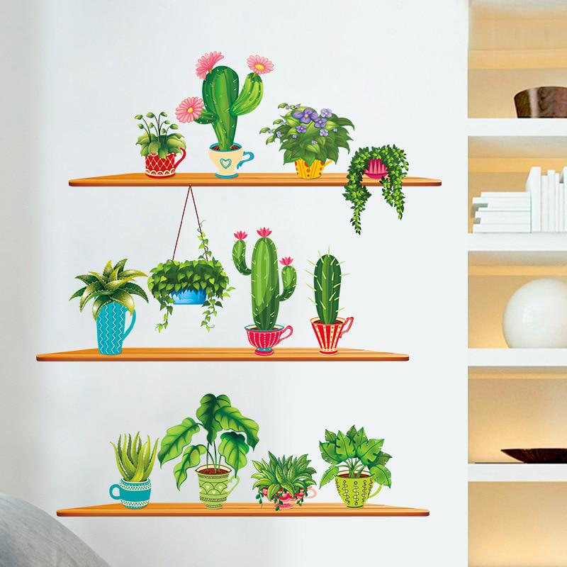 Nordic Style Art Wall Stickers Cactus Plant Plotted Bonsai Wall Decals Living Room Home Decoration G