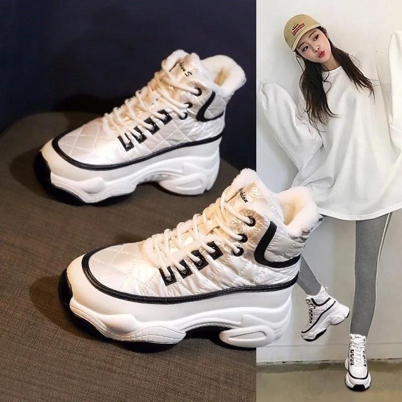 Soft Leather Leisure Pine Cake Snow Boots Winter Plus Velvet Warm Cotton Shoes Sports Shoes Casual Shoes Waterproof