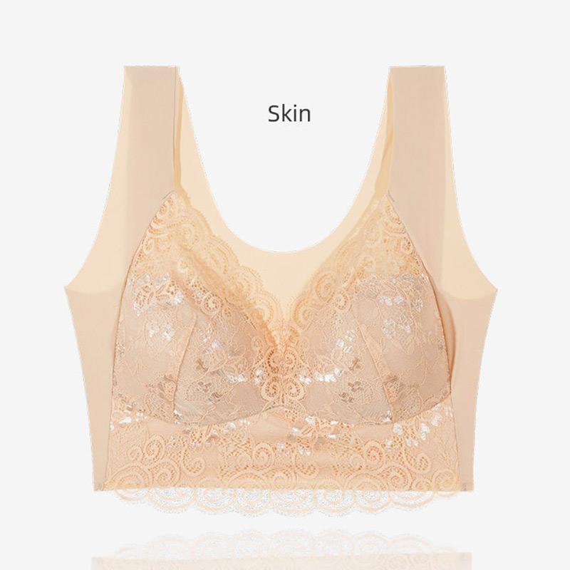 Sexy Lace Seamless Vest-style Underwear Gather Side Sleep No Steel Ring Large Size Bra
