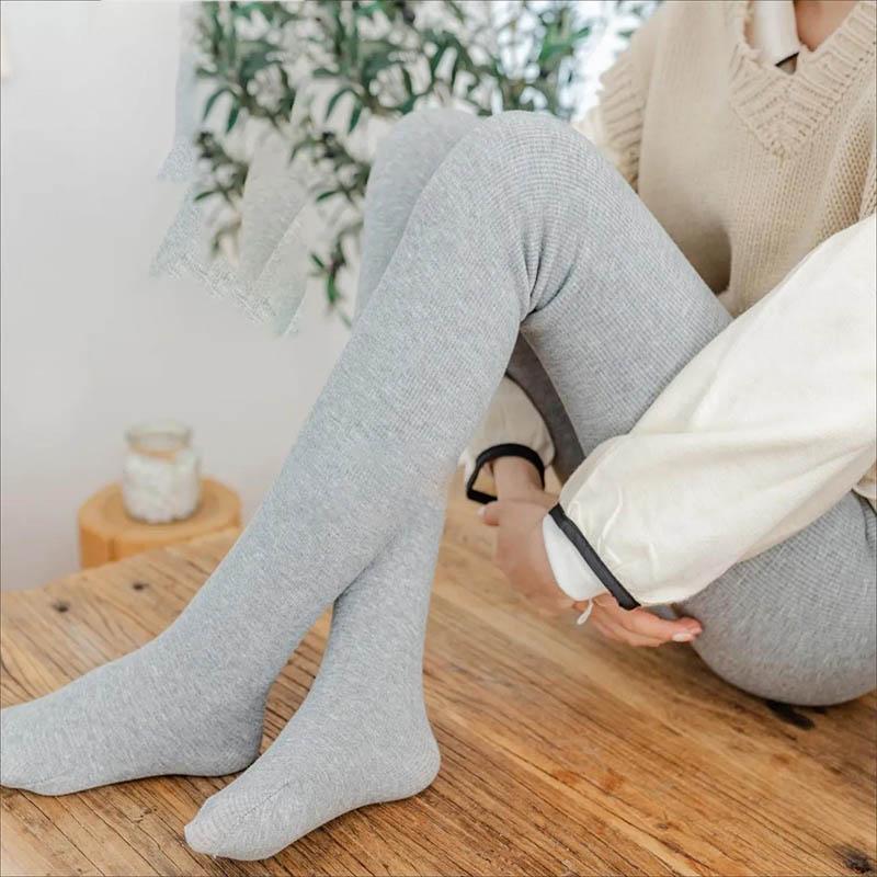 Plus Velvet Thickened Leggings Women Wear Thin Vertical Threaded Cotton Trousers One-piece Trousers Large Size High Waist Pantyhose
