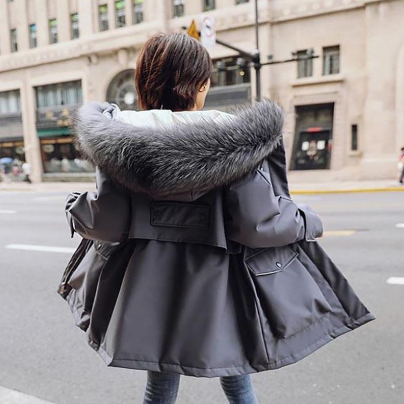 Winter Women's Cotton Jacket Jacket Mid-length Large Fur Collar Plus Down Jacket Thickening Plus Velvet Jacket